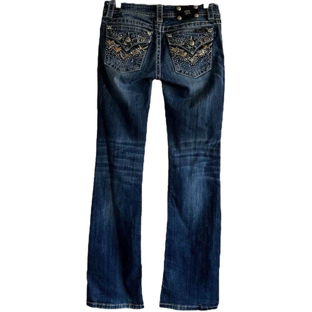 Miss Me Signature Rise Bootcut Jeans Rhinestone Sequin Medium Wash Blue 28